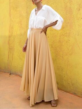 Chicwish Timeless Favorite Chiffon Boho Maxi Skirt In Light Tan XS